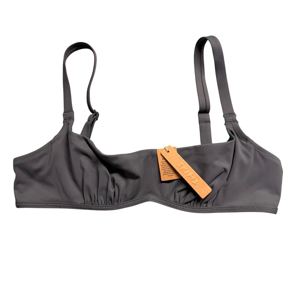SKIMS Sculpting Swim Ruched Lined Bikini‎ Top Gunmetal Grey Size Large New